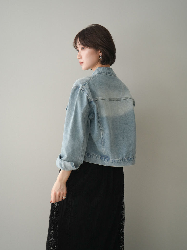 [予約]スタンドカラーコンパクトデニムジャケット/lightblue