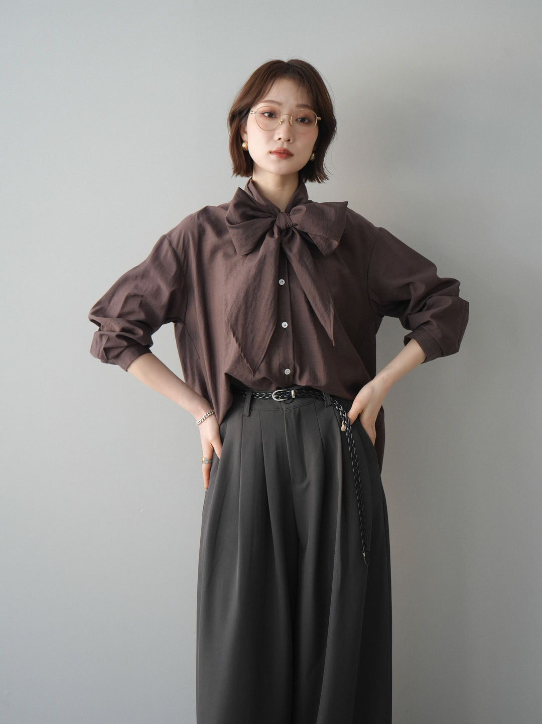 [予約]シアーボウタイブラウス/brown