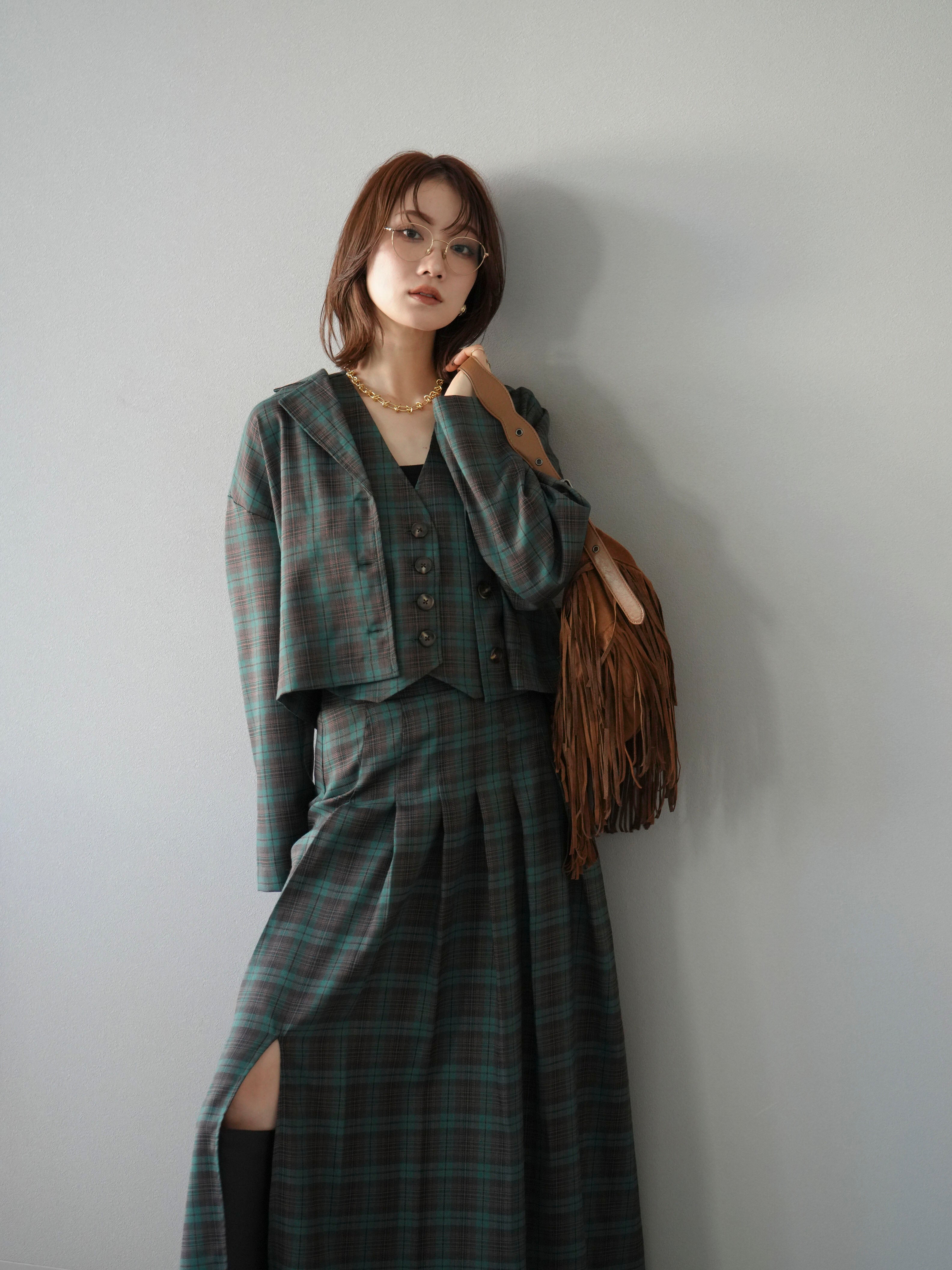 予約]チェック柄ショートジャケット/グリーン – Lumier