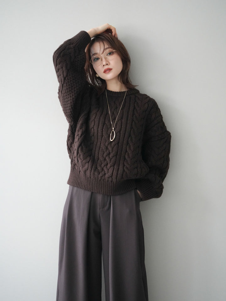 [予約]ボリュームケーブルニットプルオーバー/brown