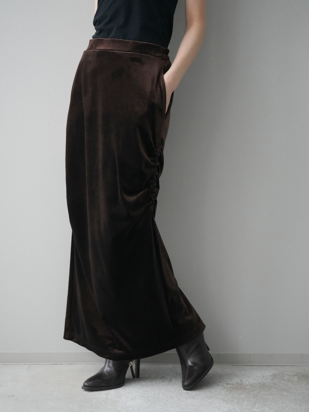 [予約]ギャザーベロアスカート/brown