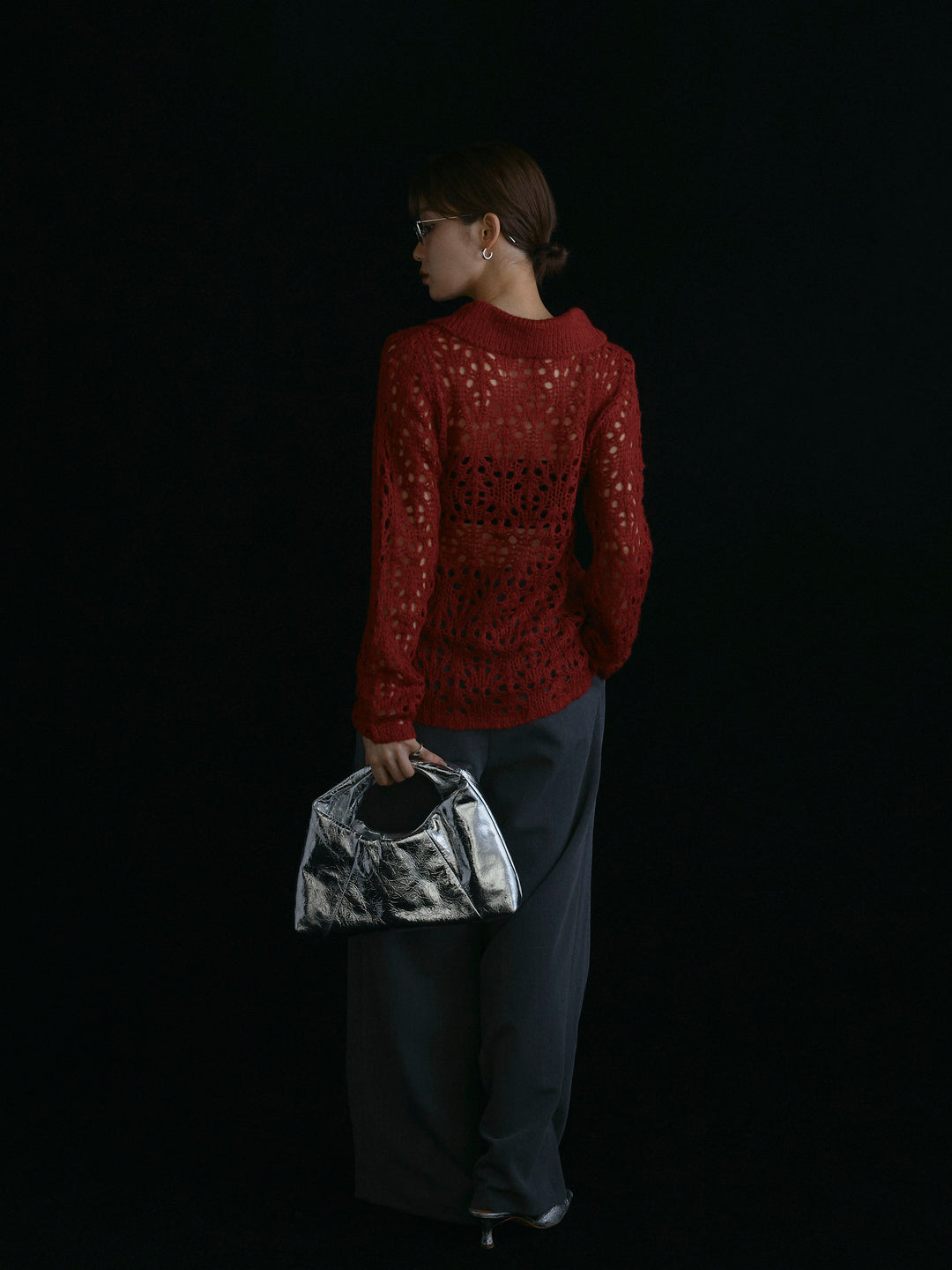 [予約]ラップデザインタックワイドパンツ/チャコール