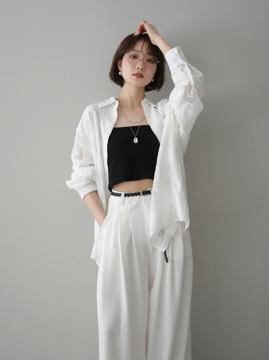 [SET]ジャガードレースオーバーシャツ+選べるアクセセット(2set)