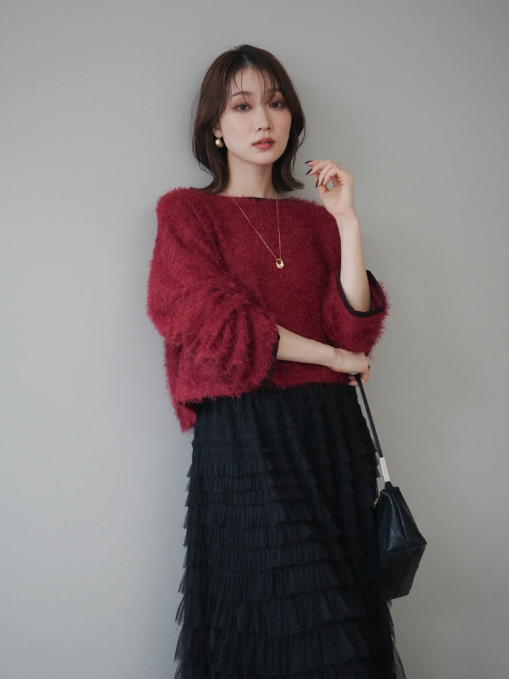 [予約]バイカラー2WAYシャギーニットカーディガン/red