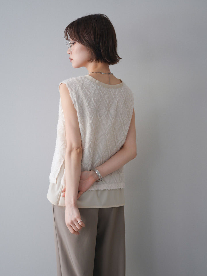 [SET]フリンジレイヤードVネックノースリーブ+選べるアクセセット(2set)