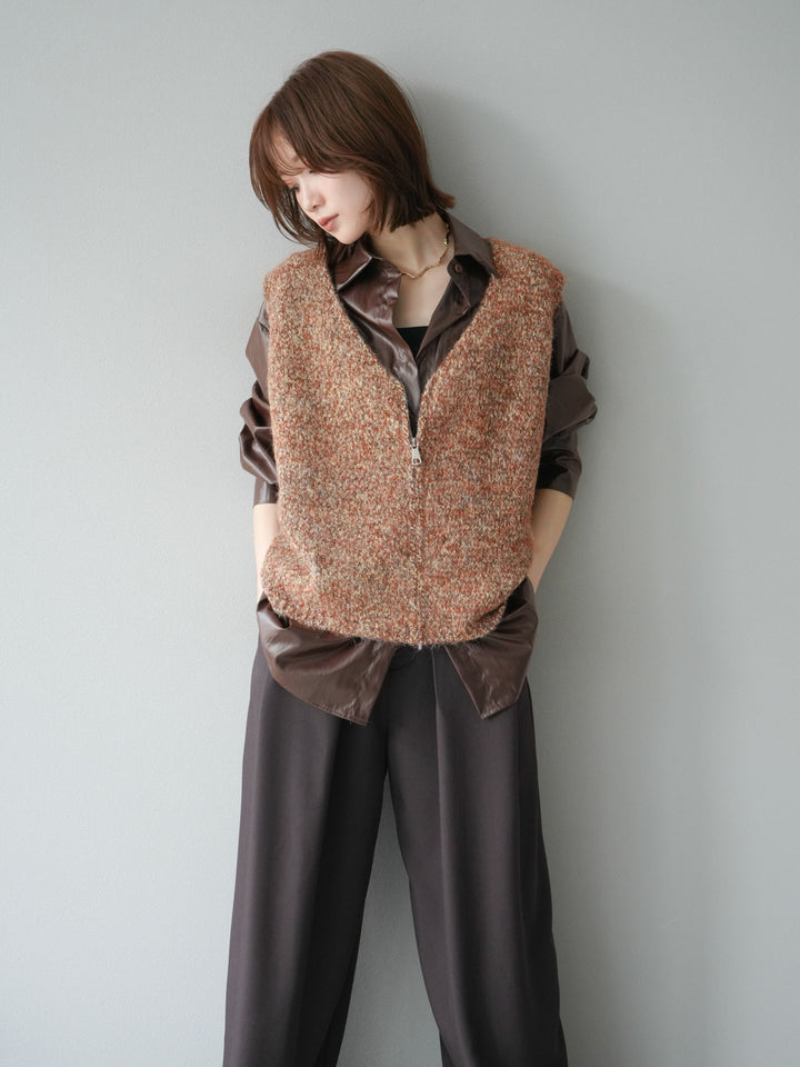 [予約]フェイクレザーシャツ/ブラウン