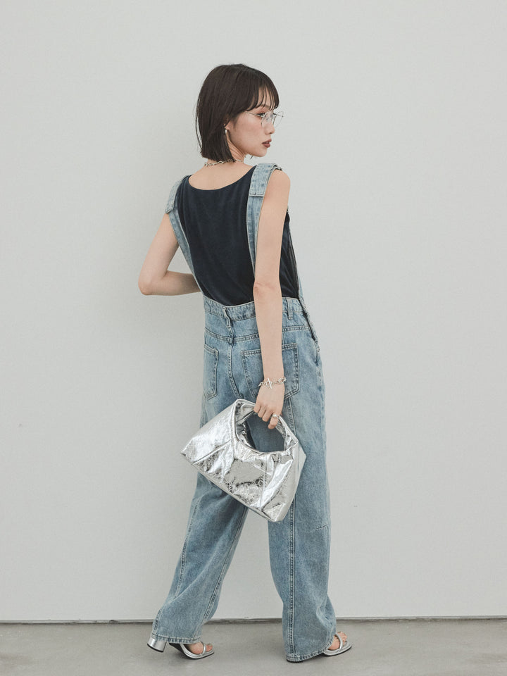 [SET]センターシームデニムサロペット +スクエアベロアタンクトップ(2set)