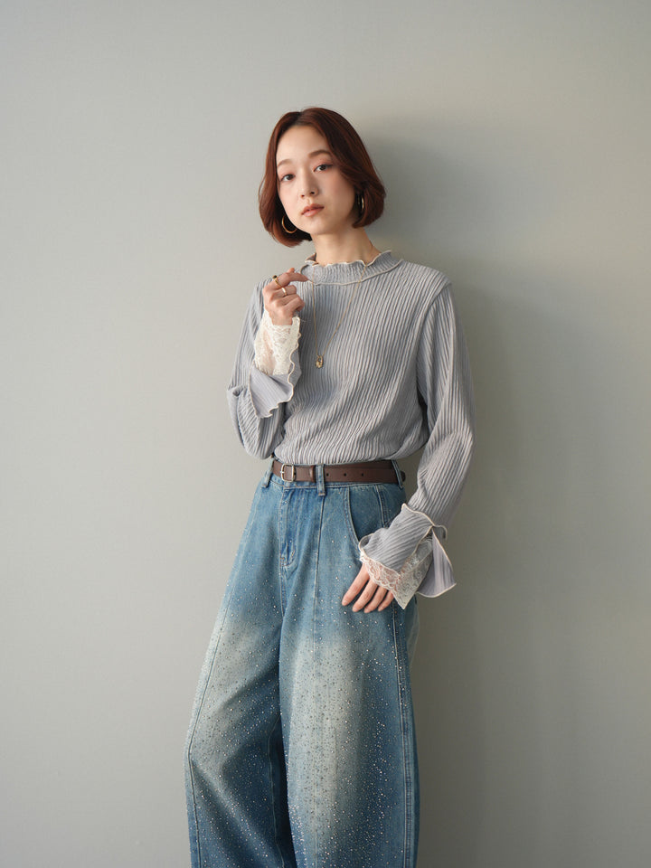 [予約]袖レース楊柳メロートップス/lightgray