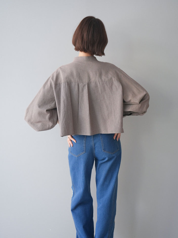 [SET]ラッフルフレアショートブラウス+フラワー刺繍ストレートデニム(2set)