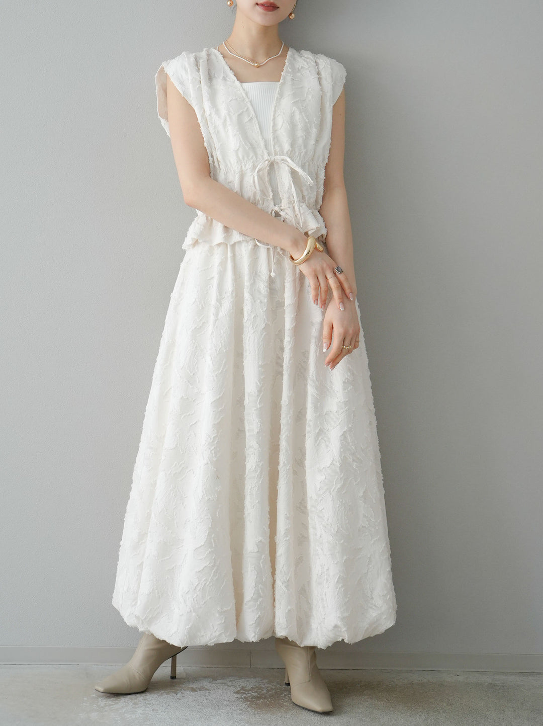 [予約]シアージャガードシャーリングブラウス/アイボリー