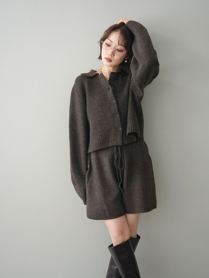 [予約]メランジニット襟付きクロップドカーディガン/brown