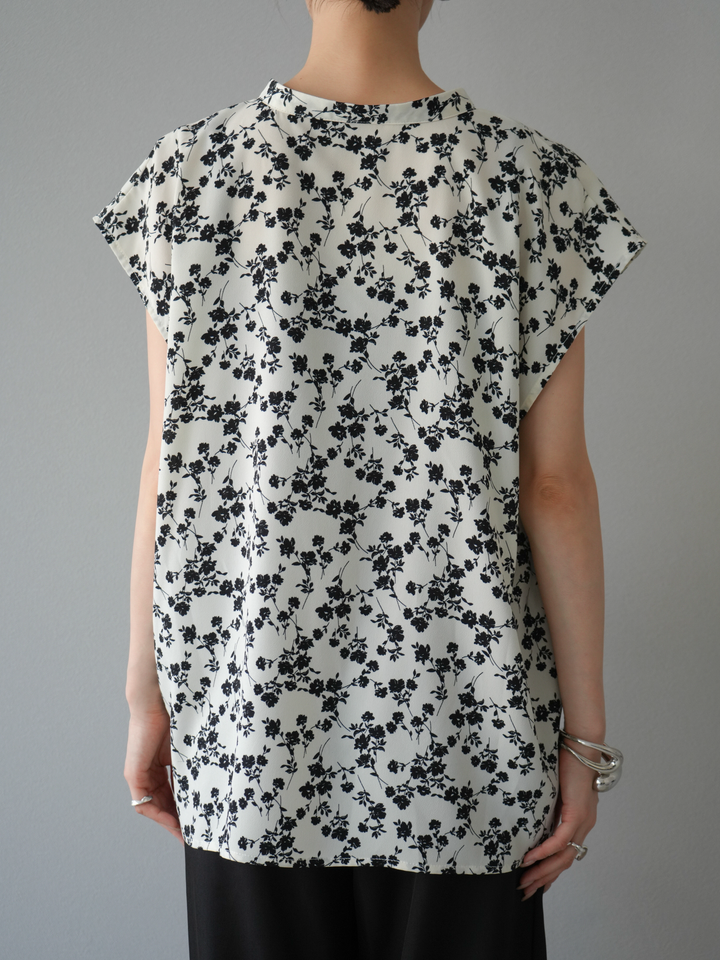[予約]フラワープリントフレンチスリーブブラウス/アイボリー