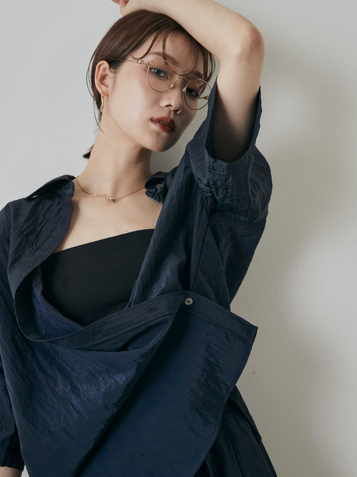 [予約]2WAYナイロンワッシャーハーフシャツ/ネイビー