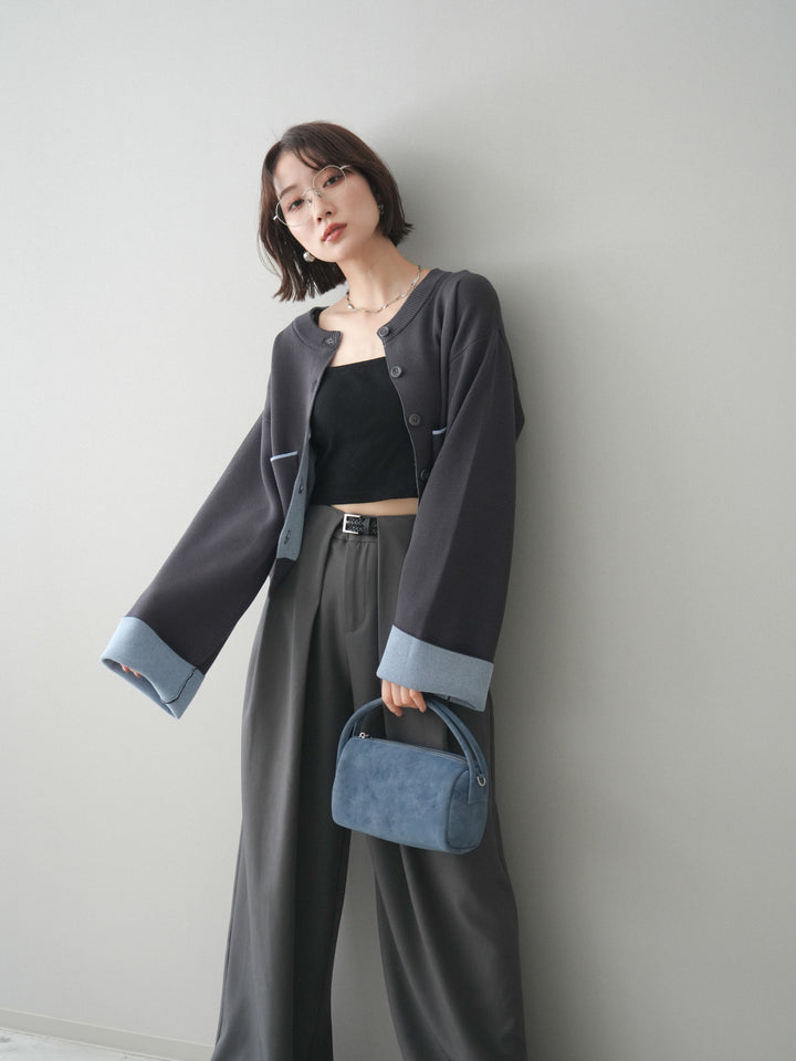 [SET]レーヨンポリダブルフェイスニットカーディガン+ベルトループデザインワイドパンツ(2set)