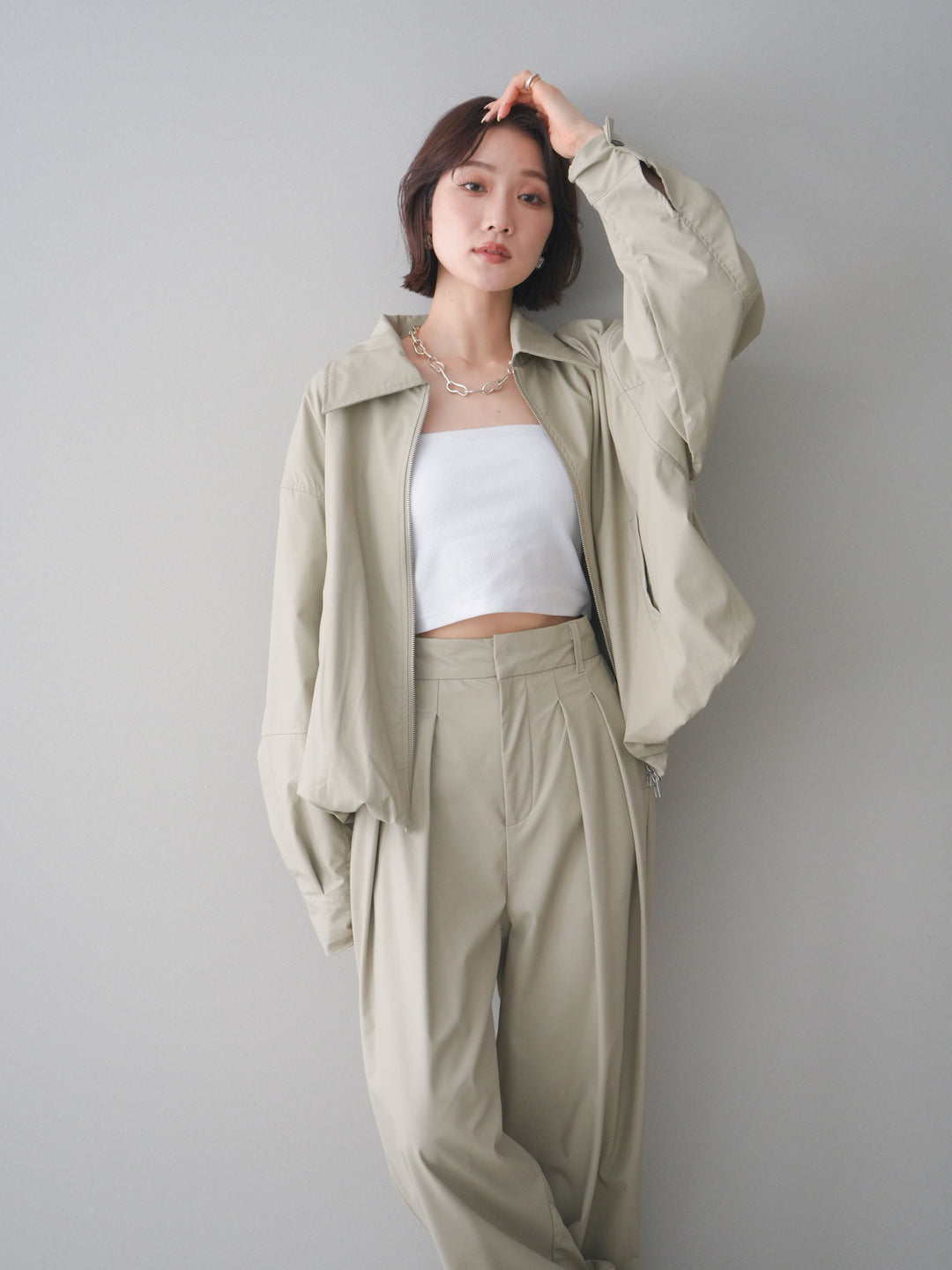 [予約]ウォッシャブルフェイクレザーバルーンジャケット/ecru