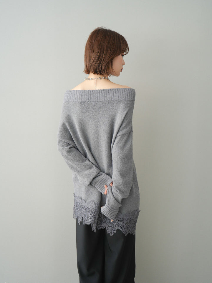 [SET]アシンメトリーレースヘムニットプルオーバー+選べるアクセセット(2set)