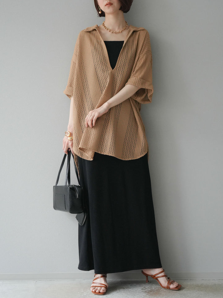 【預購】鏤空蕾絲兩用套頭衫/米色