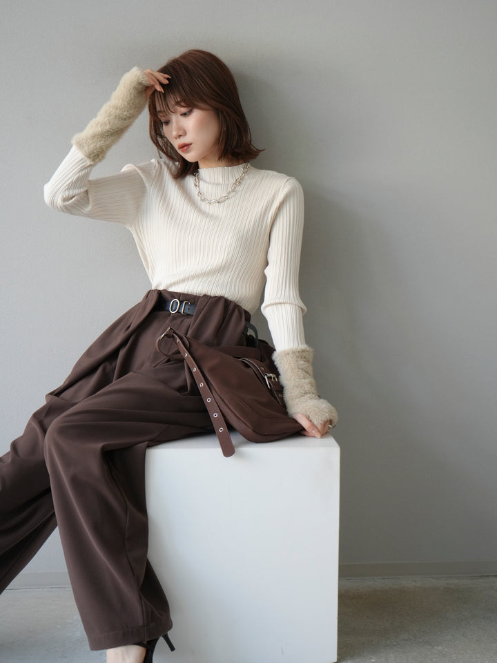 [予約]アームシャギーランダムリブニットトップス/アイボリー