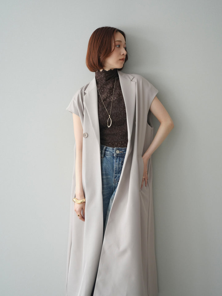 [予約]フレンチスリーブロングジレ/greige