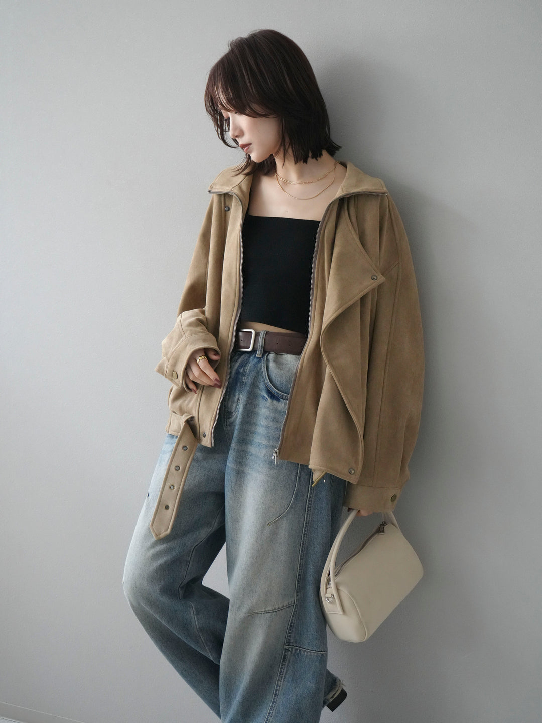 [予約]スエードライダースミドルジャケット/beige