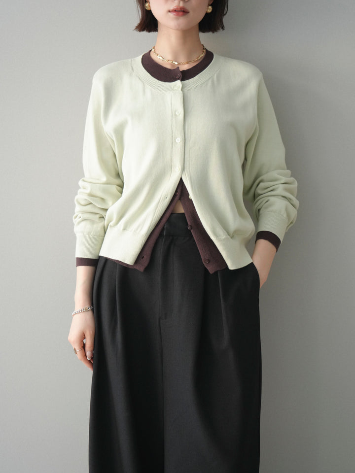 [予約]配色レイヤードコットンアクリルニットカーディガン/mint