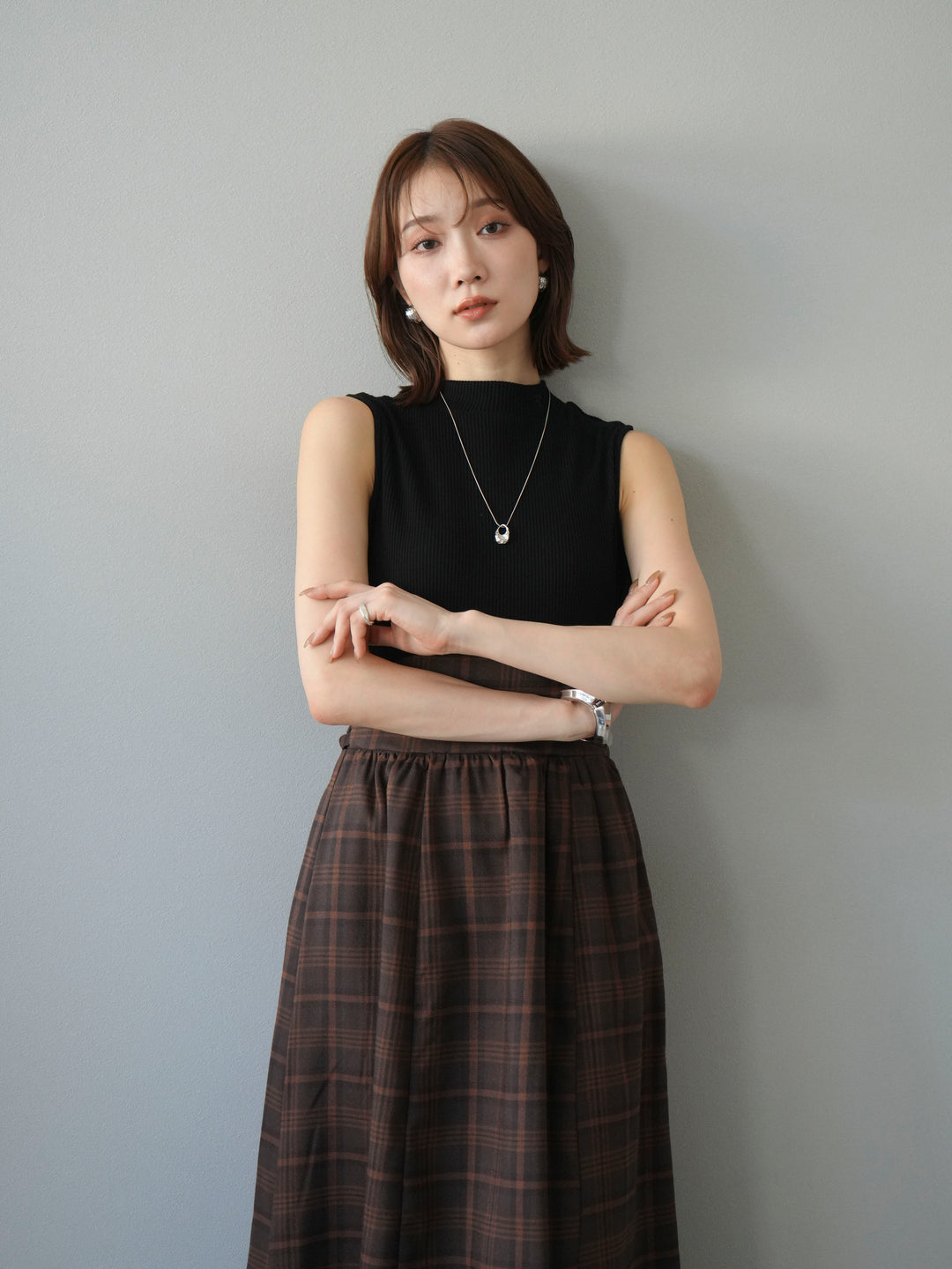 [SET]テレコ×チェックドッキングノースリワンピース+選べるアクセセット(2set)