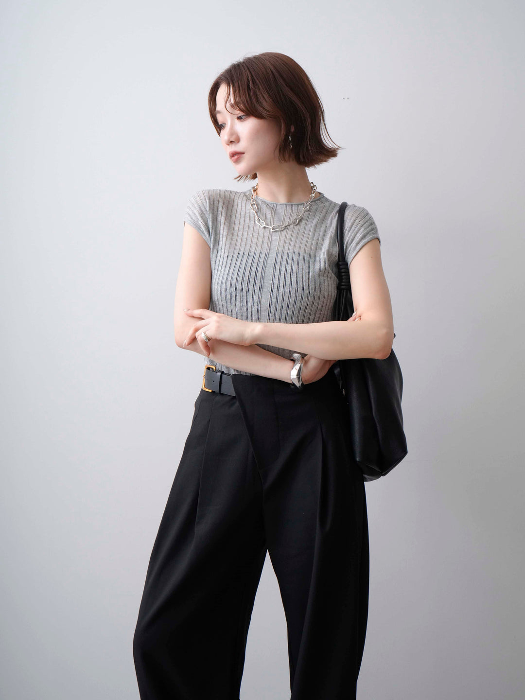 [予約]シアーリブフレンチニットトップス/grey