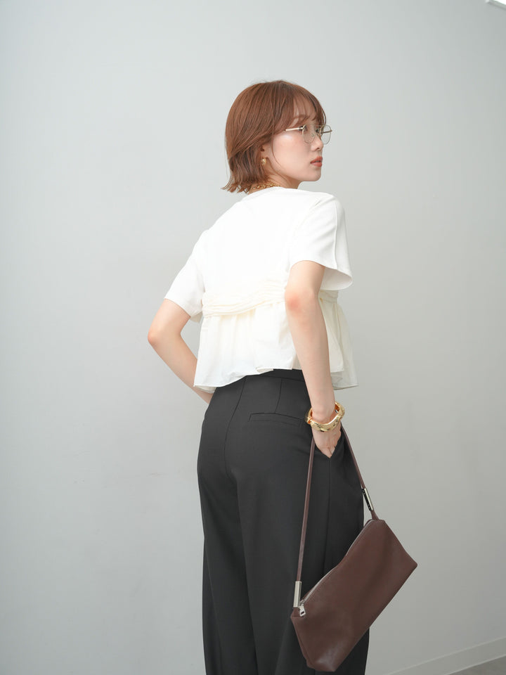 [SET]ナイロンドッキングツイストTEE +アシンメトリーベルトタックワイドパンツ(2set)