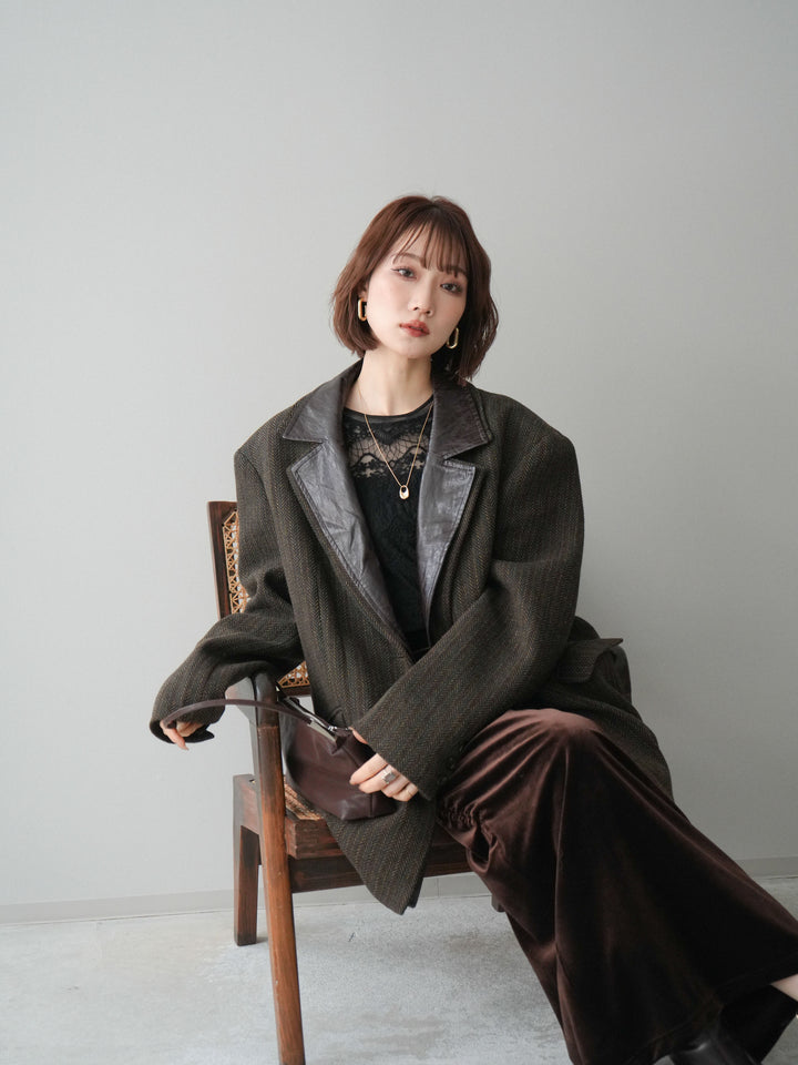 [20%オフ]レイヤードデザインツイードテーラードジャケット/brown