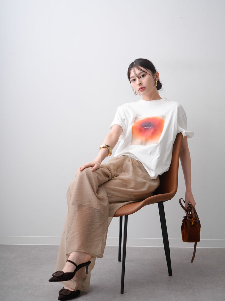 [SET]ニュアンスフローラルフォトTEE+シアーレイヤードフロントタックイージパンツ(2set)