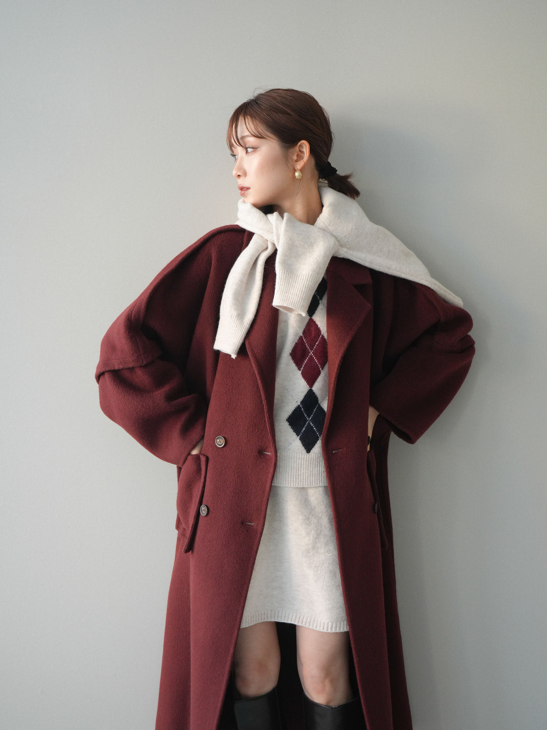 [20%オフ]カシミヤ100%ダブルブレストロングコート/red