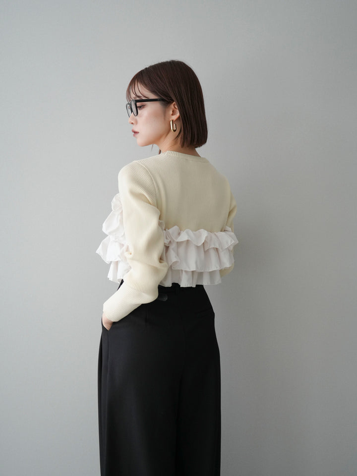 [予約]フリルビスチェドッキングスポンジニットプルオーバー/ivory