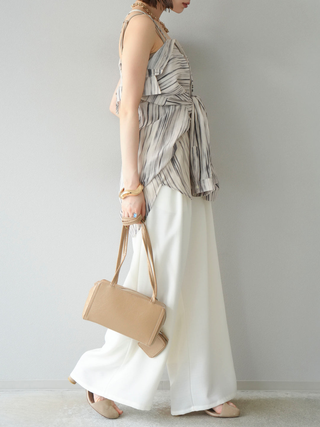 [予約]リネンライクイージーワイドパンツ/アイボリー