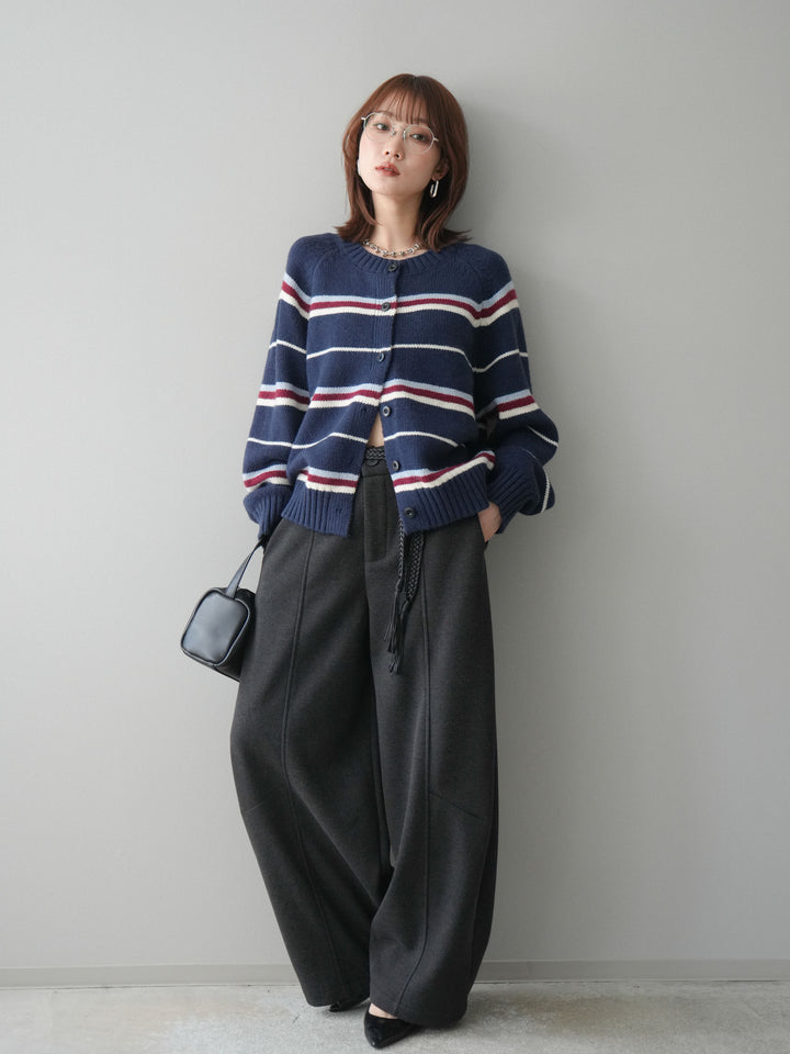 [予約]ベルト付裏起毛センターシームカーブパンツ/black