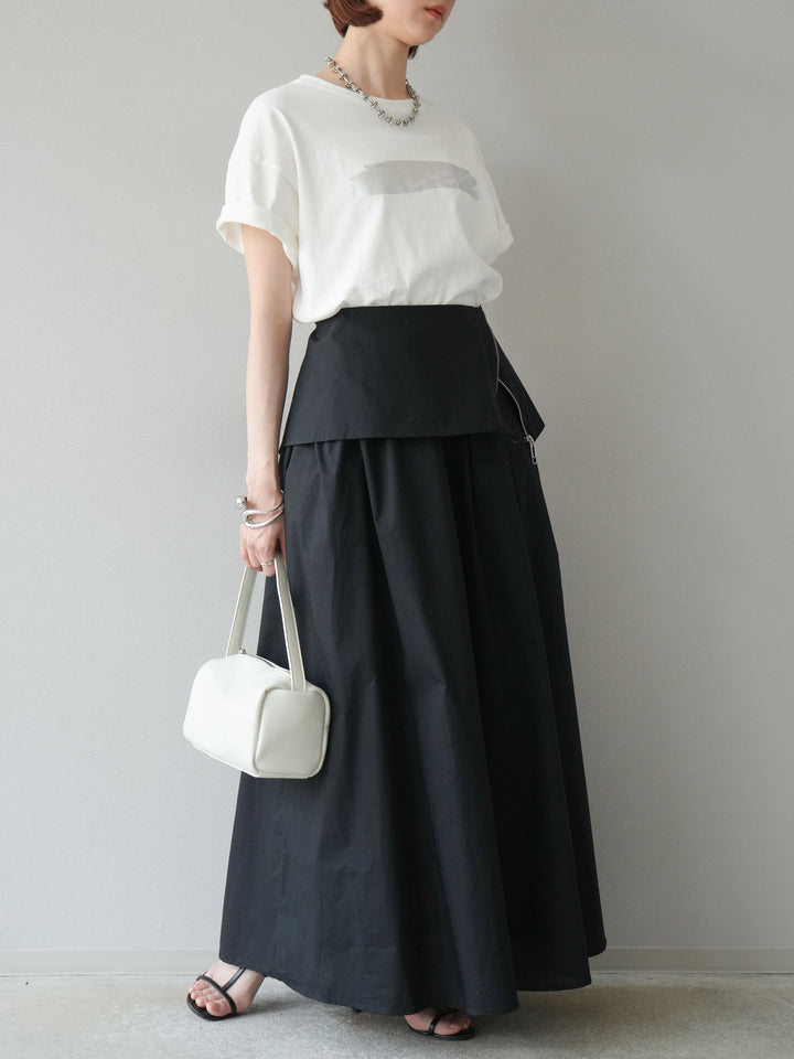 [予約]レイヤードジップデザインブロードフレアスカート/ブラック