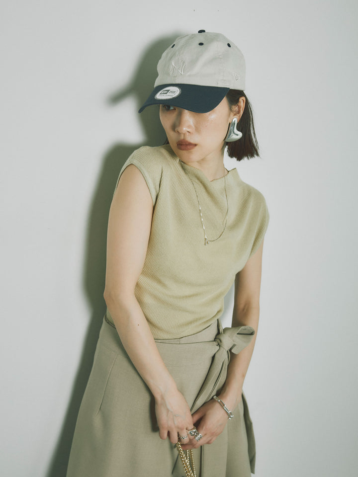 [予約]プチネックノースリーブリブニットトップス/ピスタチオ