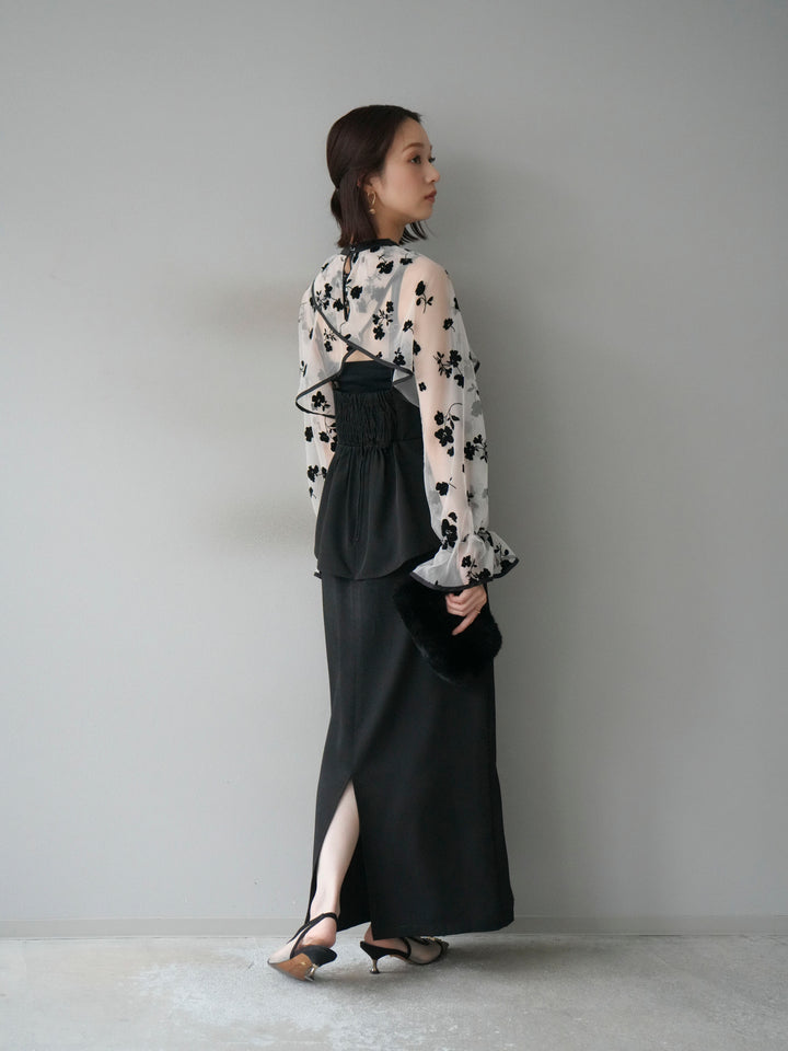 [予約]チュールフラワーフロッキーショートブラウス/ホワイト