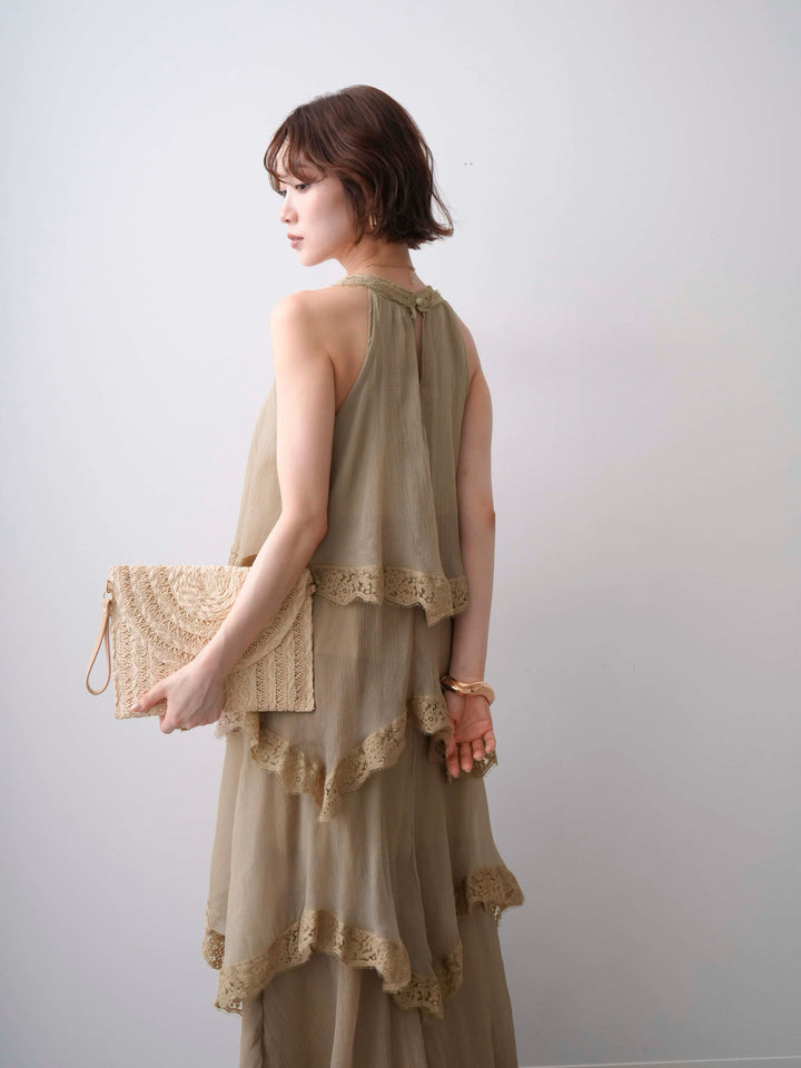 [予約]レースヘムティアードノースリドレス/khaki
