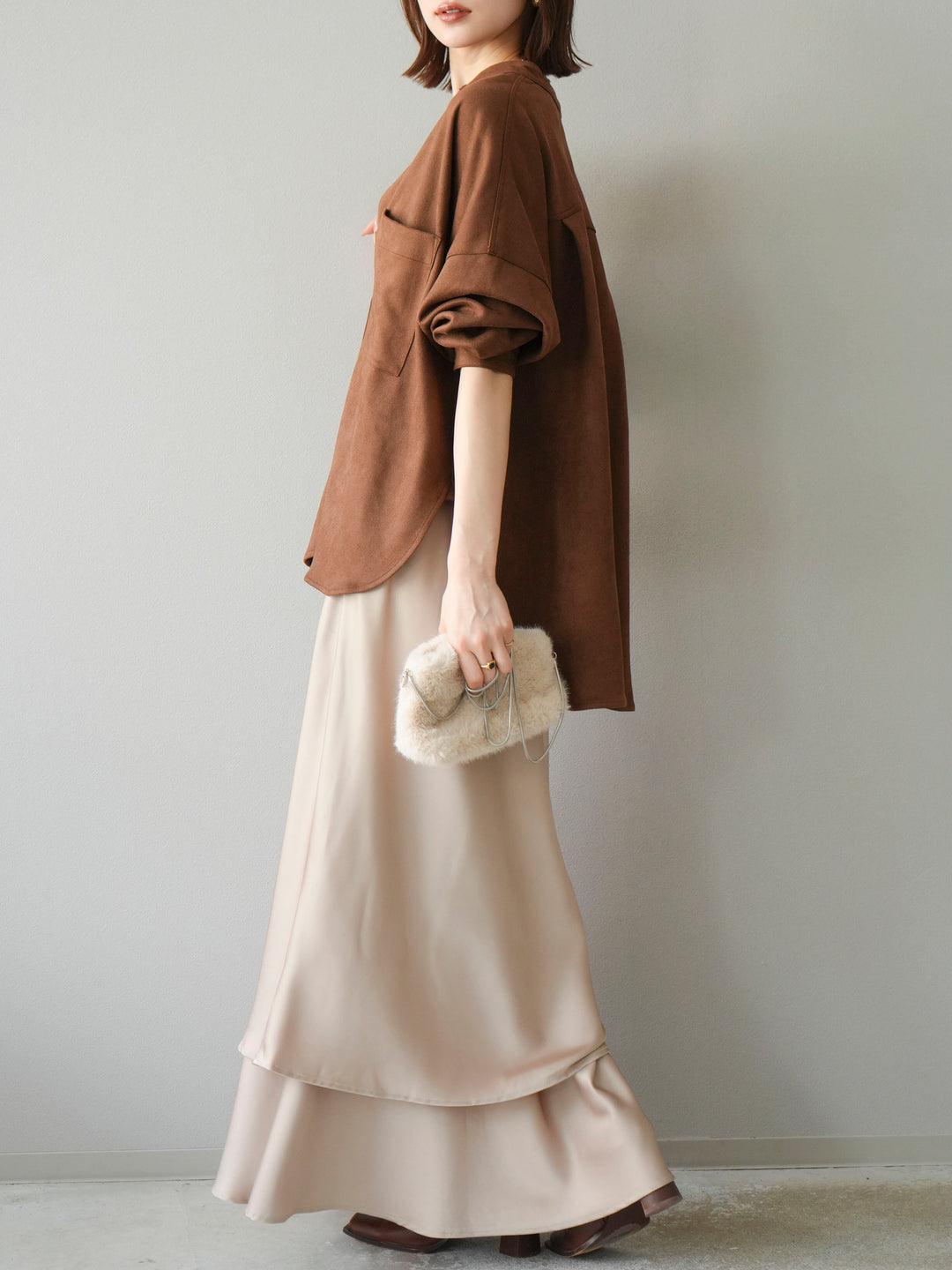 [予約]サテンフリルスカート/ベージュ