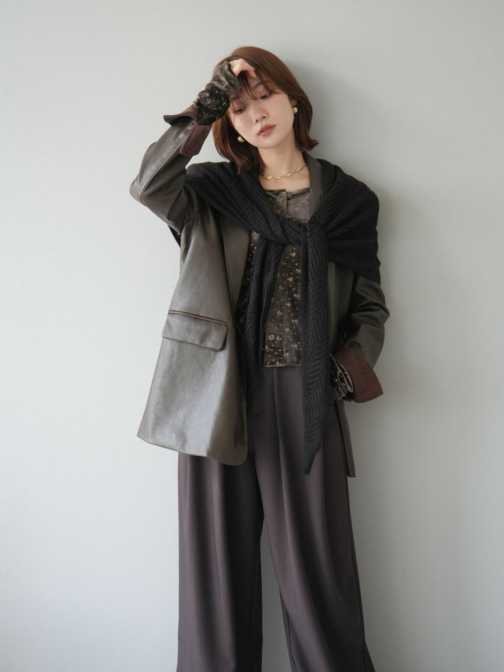 [予約]フェイクレザーテーラードジャケット/ブラウン