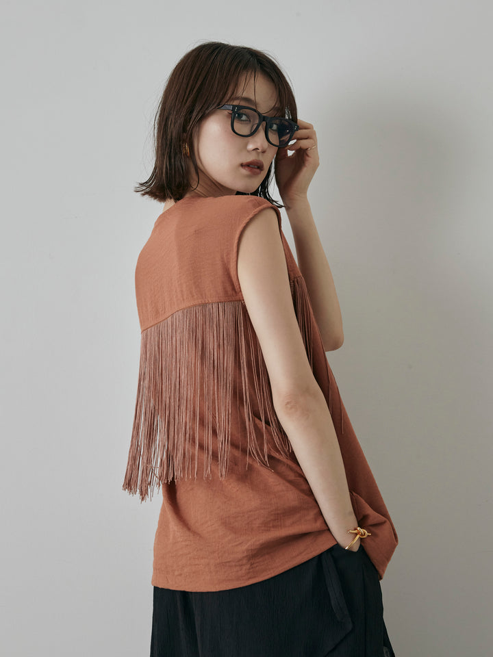 【預購】流蘇無袖上衣/摩卡色