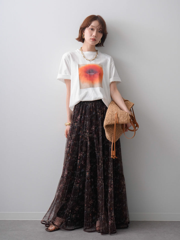[SET]ニュアンスフローラルフォトTEE+フラワーチュールギャザースカート(2set)