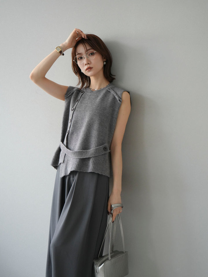 [予約]レイヤードボタンニットベスト/グレー