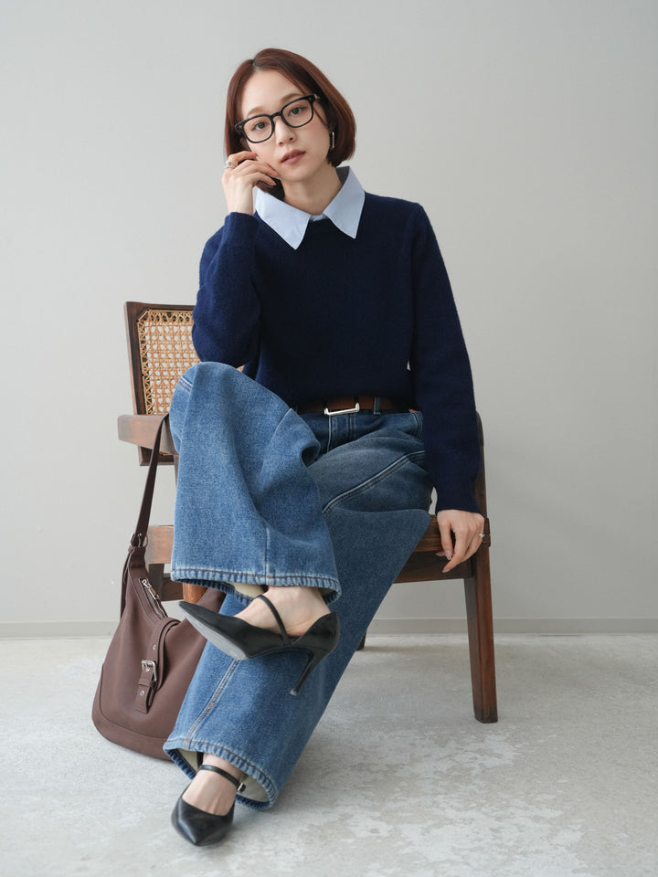 [予約]2WAY襟ニットプルオーバー/navy