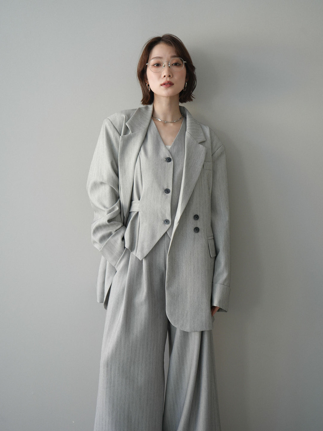 [予約]ダブルボタンヘリンボーンジャケット/lightgray