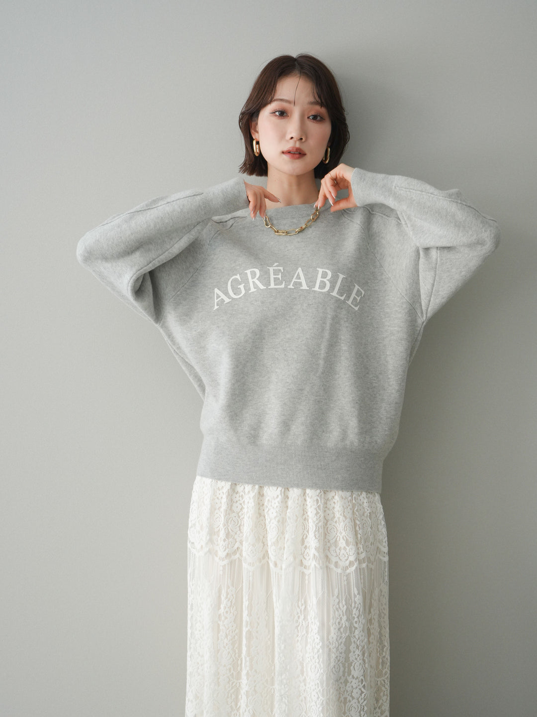 [予約]半ラバープリントロゴスウェットライクニットプルオーバー/mokugray