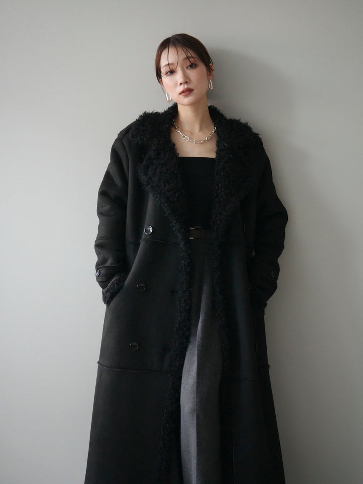 [予約]ムートンロングコート/black