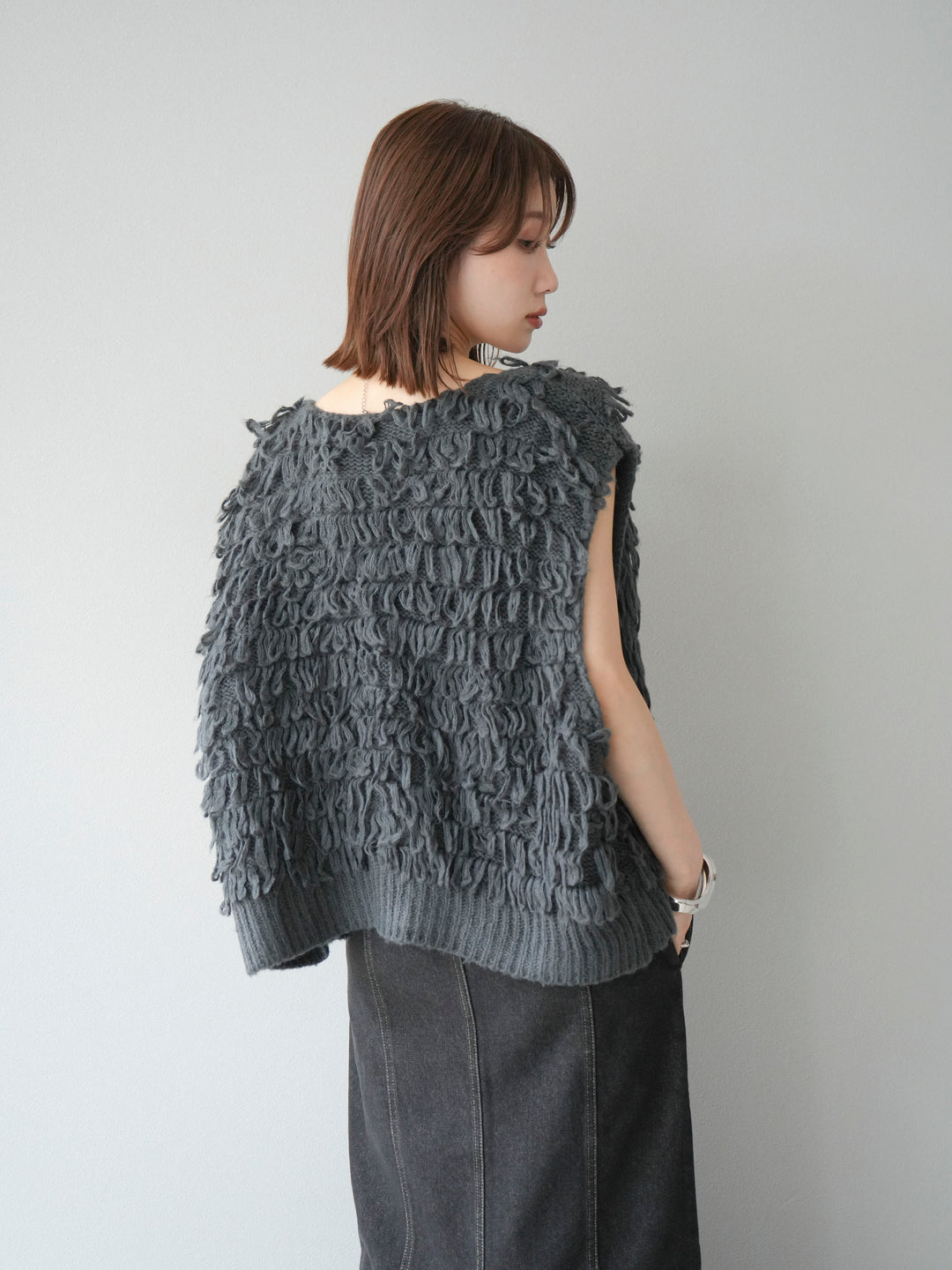 [SET]ループデザインベスト+アシンメトリーデニムワンピース(2set)