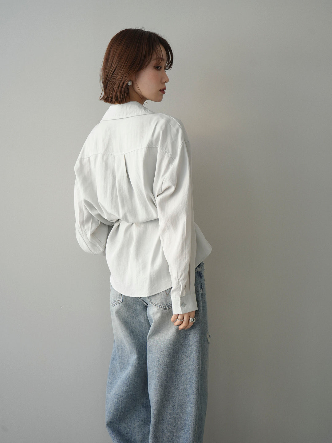 [SET]Vネック変形ラインシャツ+ダメージデニムセミワイドパンツ(2set)