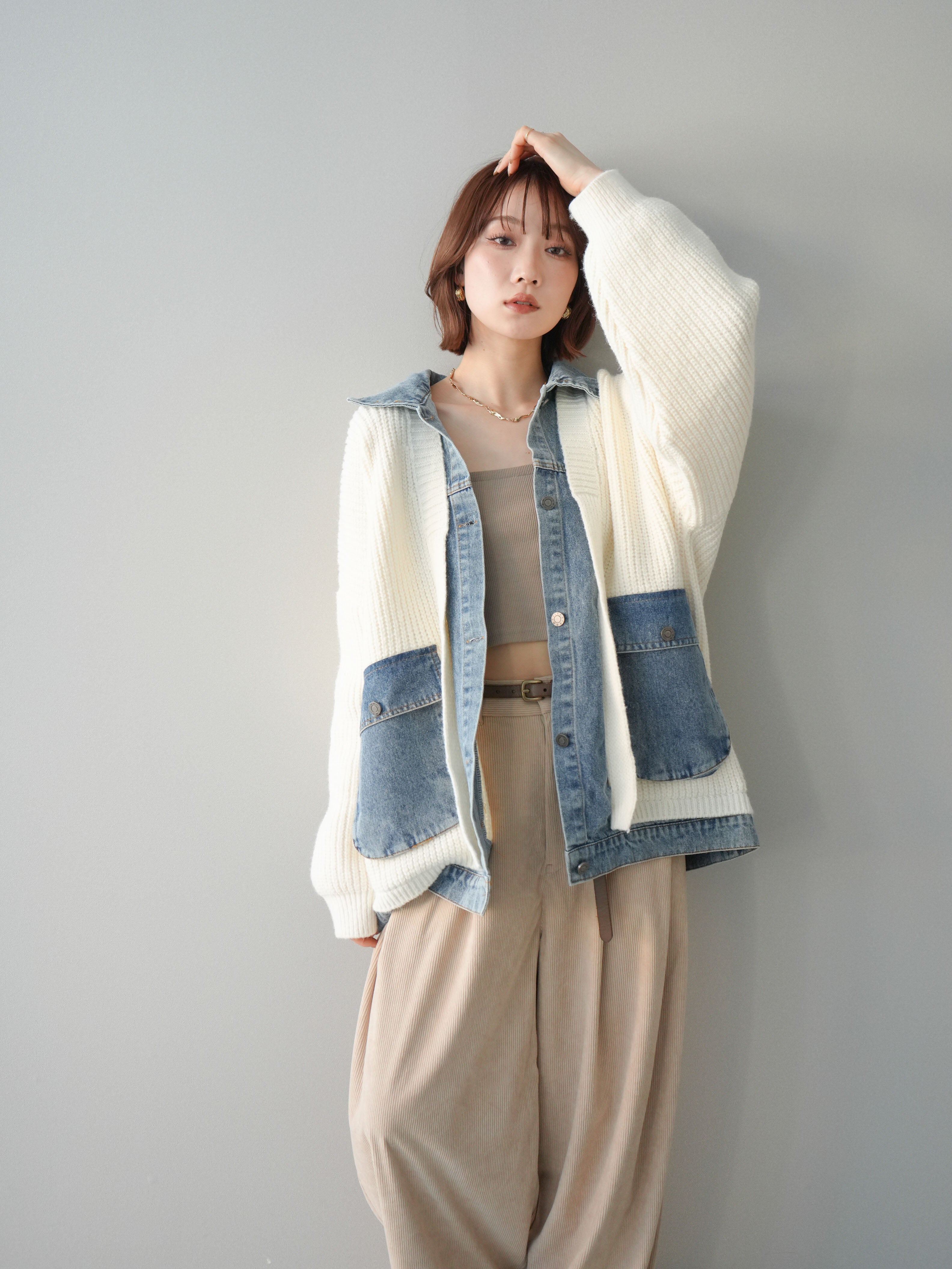 希少モデルoff-white⭐️オフホワイトデニムジャケット⭐️レディース38… 予約]デニムドッキングオーバーニットジャケット/offwhite – Lumier